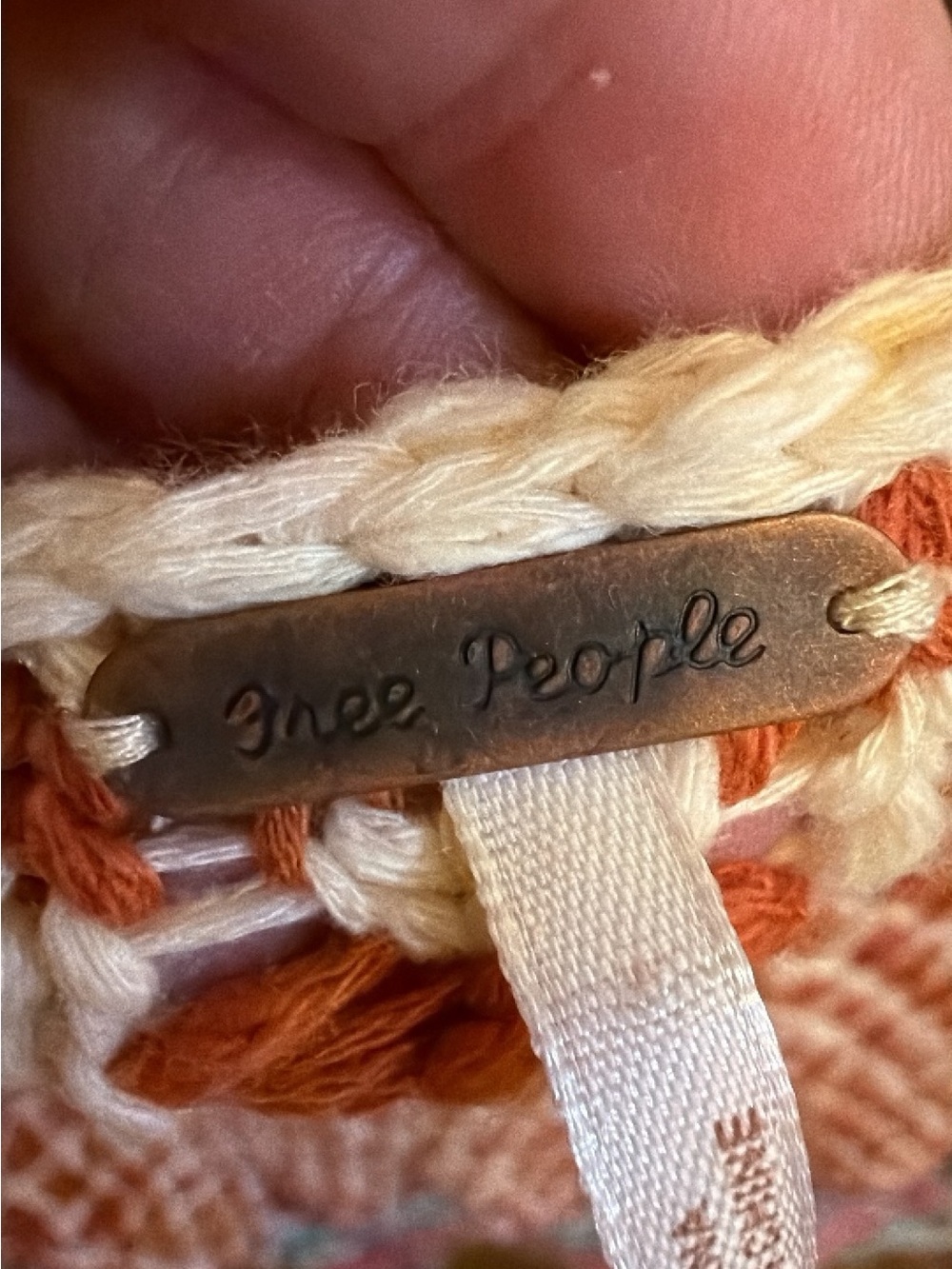 Free People Multicolor Open-Knit Crochet Sweater with Orange Body - Picture 2 of 3